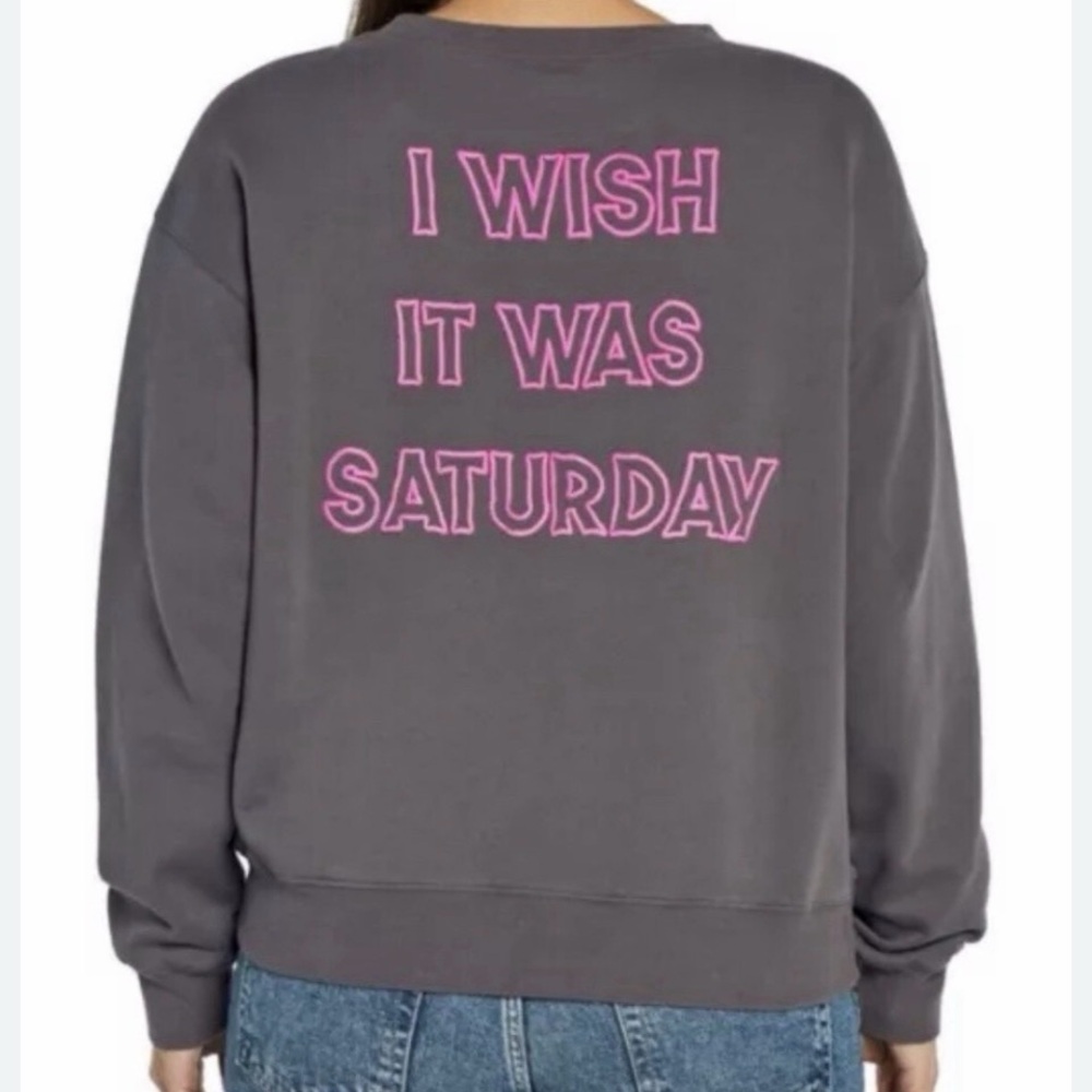 NWT Wildfox Gray I wish it was Saturday Sweatshirt with Pink Lettering